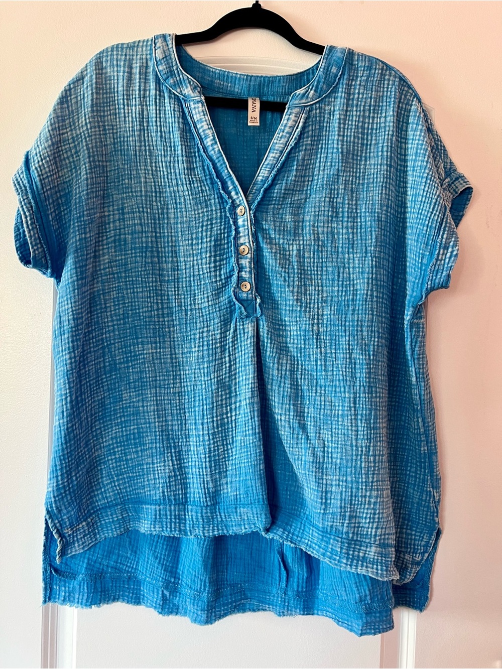 Zenana Outfitters Sky Blue Gauze Henley Top